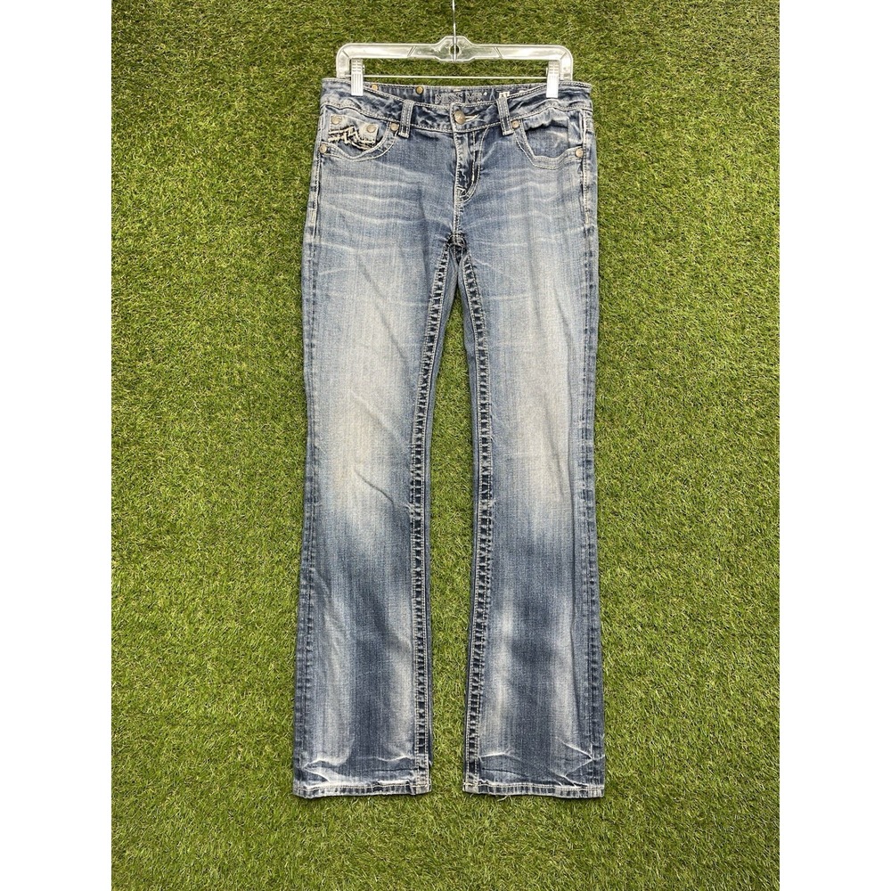 Miss Me Jeans Womens 31 Bootcut Blue Embellished Low Rise Medium Wash Denim